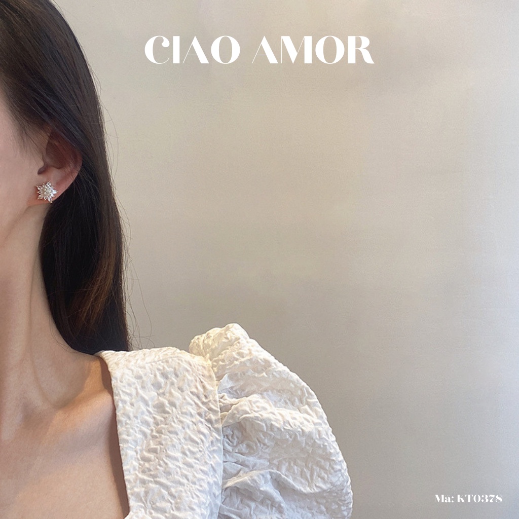 Khuyên tai nữ, Bông tai nữ bạc 925 nụ hoa đính đá nhỏ Trang sức Ciao Amor - KT0378