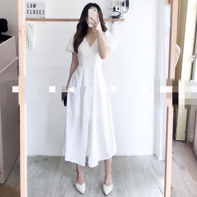 Đầm Nút Bọc Tay Bí 3 màu TT