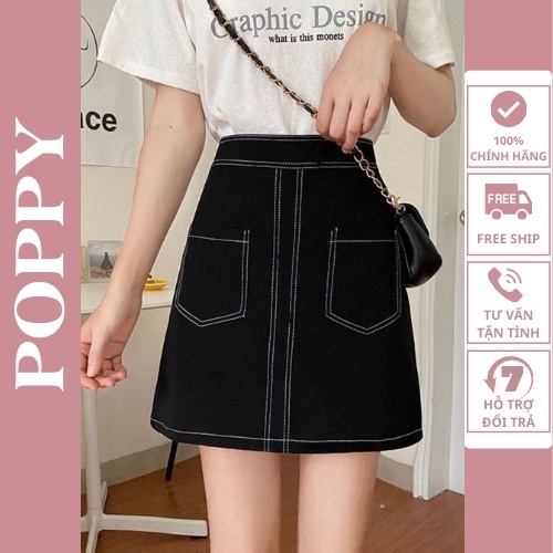 Chân váy chữ A ngắn chỉ viền trơn kèm lót mặc trong váy, Chân váy nữ Hàn Quốc cao cấp giá  rẻ POPPY-V04