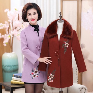 Áo Khoác dạ trung tuổi cổ lông thời trang thu đông Quảng Châu Cao Cấp