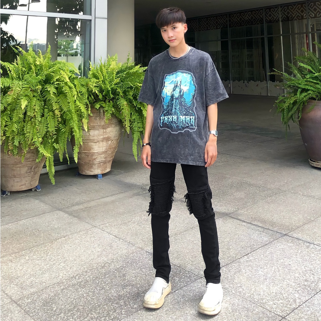ÁO THUN TEE WASH STYLE BỤI BẶM XÁM ĐẬM (AT10)
