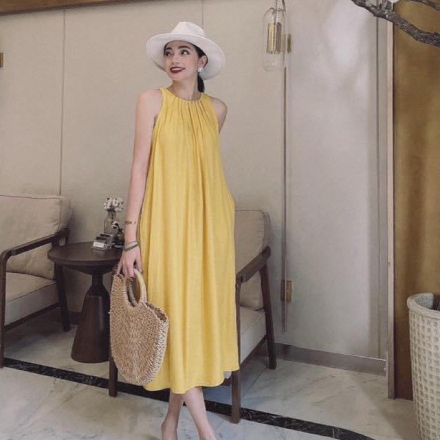 Váy suông sát nách nhúm ngực 3 màu chất đũi