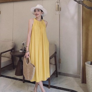 Váy suông sát nách nhúm ngực 3 màu chất đũi