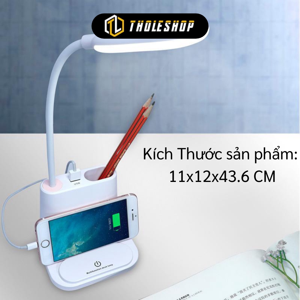 Đèn Học Để Bàn - Đèn Chống Cận Đa Năng 4in1, Khay Đựng Bút, Có USB Cắm Sạc 8504