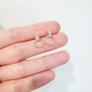 Khuyên tai bạc nữ 2 vòng tròn lồng nhau, khuyên tai bạc cá tính, bông tai bạc ta