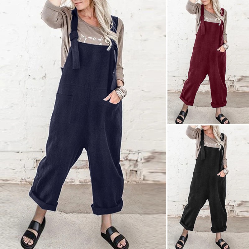 Jumpsuit Yếm ZANZEA Dài Ống Rộng Thời Trang Nữ Tính