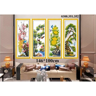 Tranh thêu chữ thập tứ quý xuân hạ thu đông MN0122 146*100cm