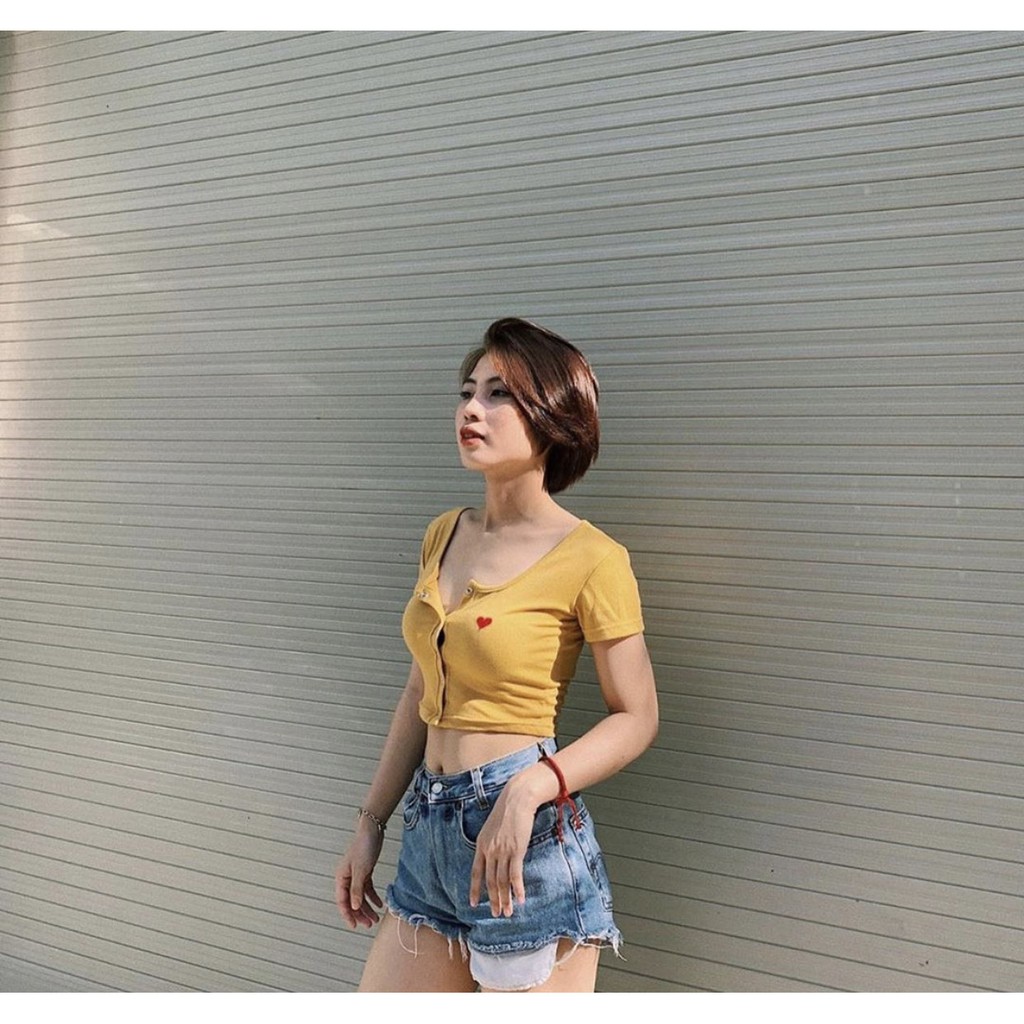 Áo croptop nút thêu trái tim xinh N12061