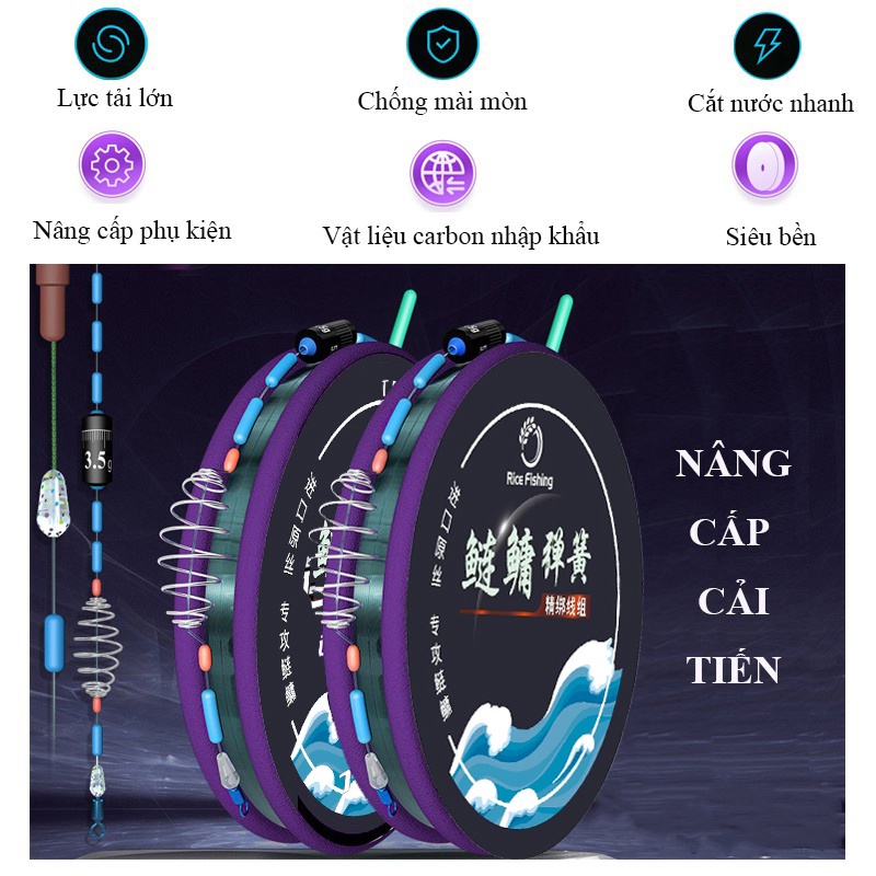 Bộ 2 Dây Trục Câu Đài Rice Fishing Nâng Cấp Lò Xo Phân Tấn Mồi, Tạo Ổ  Buộc Sẵn Cước Câu Cá Tàng Hình Kèm Hộp Đựng DC-13
