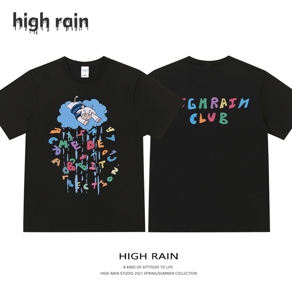 Áo thun unisex HIGHRAIN-bảng chữ cái , áo phông form rộng tay lỡ oversize cá tính nam nữ N79