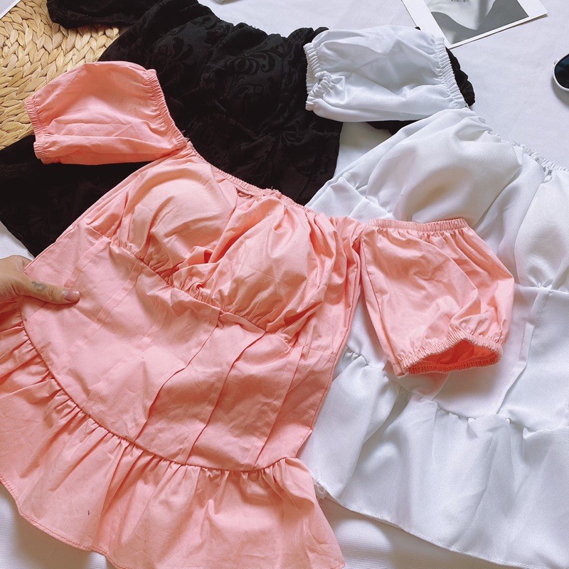 Áo trễ vai tay phồng ôm eo | BigBuy360 - bigbuy360.vn