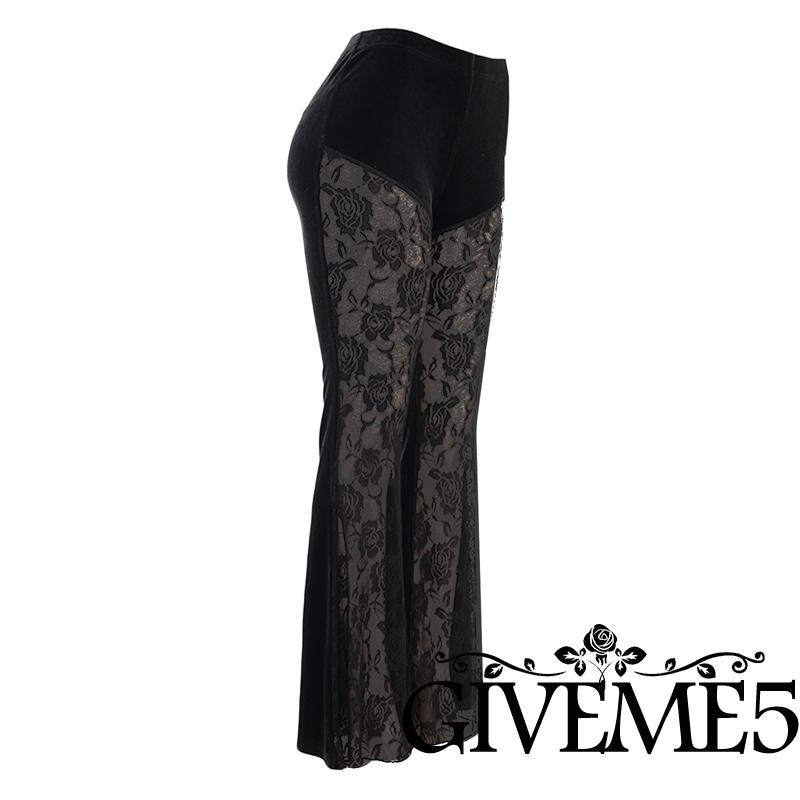 GIVEME-Women Flared Pants with Lace Stitching, Perspective High Waist Solid Color Summer Clothing