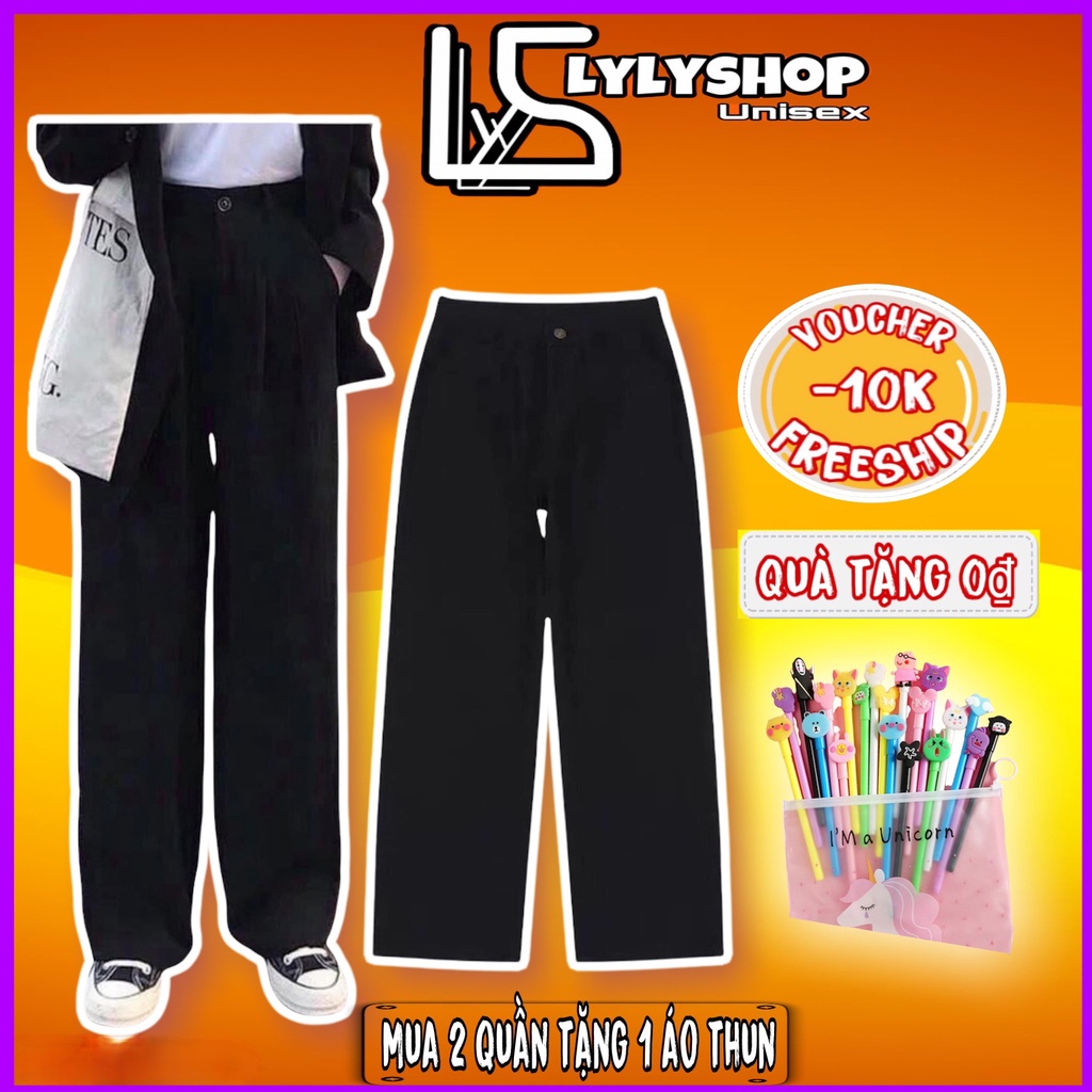 Quần ống rộng Basic LylyshopUnisex, chất vải tuyết cát hàn quốc dày dặn đứng dáng cạp cúc lưng cao