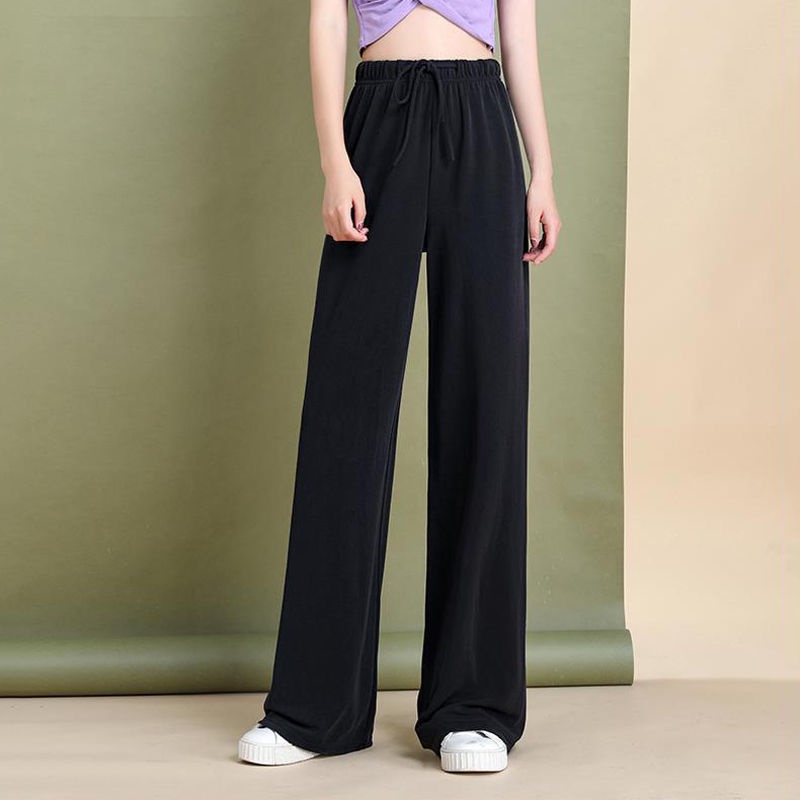 Ice silk wide-leg pants women s summer thin, loose and thin, all-match casual drape black trousers, small pants, women