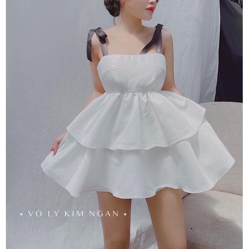 ĐẦM XOÈ NHẸ TẦNG 3 MÀU NƠ VAI