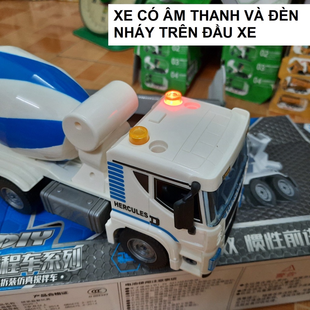 Mô hình xe bồn chở bê tông lắp ghép từ 82 chi tiết bằng nhựa xe đồ chơi trẻ em có âm thanh và đèn