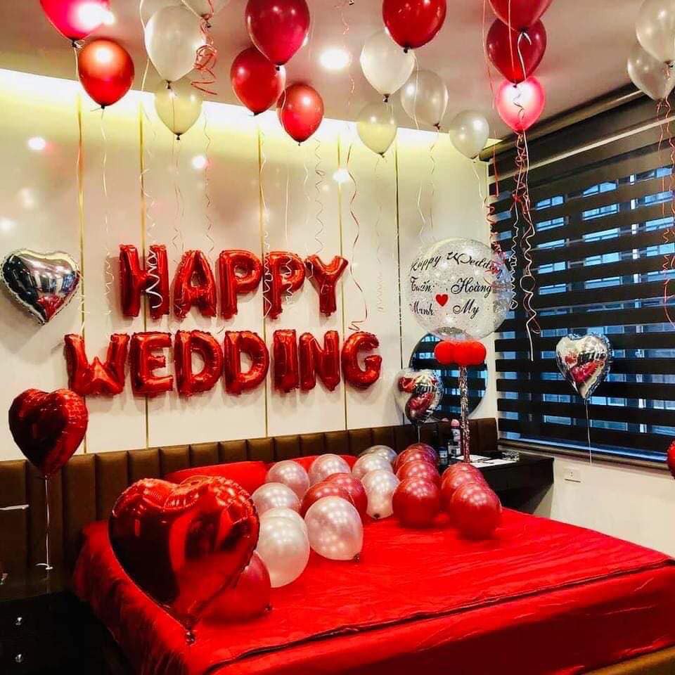 TẶNG KÈM BÓNG NHŨ TO IN CHỮ - SET BÓNG BAY TRANG TRÍ PHÒNG CƯỚI ĐỦ PHỤ KIỆN