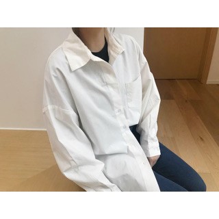 [Hàng Chất Lượng] Áo sơ mi trắng 1 túi basic phom rộng unisex thời trang học sinh tay dài cổ bẻ style hàn quốc