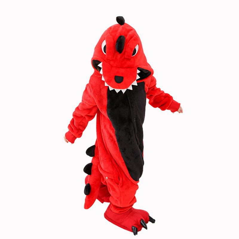 Bộ Đồ Khủng Long đỏ liền thân lông mịn Pijama dành Cho Người Lớn và Trẻ Em Đầy Đủ Các Kích Cỡ kiểu dáng Động Vật Hoạt