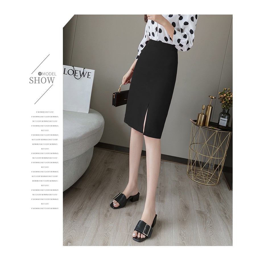 Chân váy chữ A xẻ trước dài 60cm màu đen CRCAV18 | BigBuy360 - bigbuy360.vn