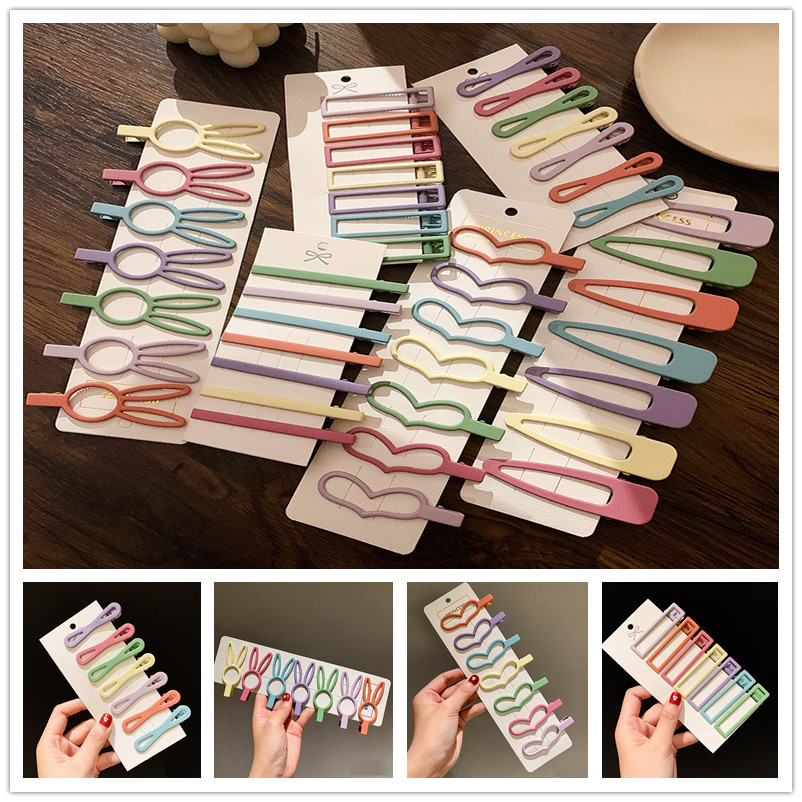 Set 7 Kẹp Tóc Hình Vuông / Trái Tim Nhiều Màu Cho Bé Gái