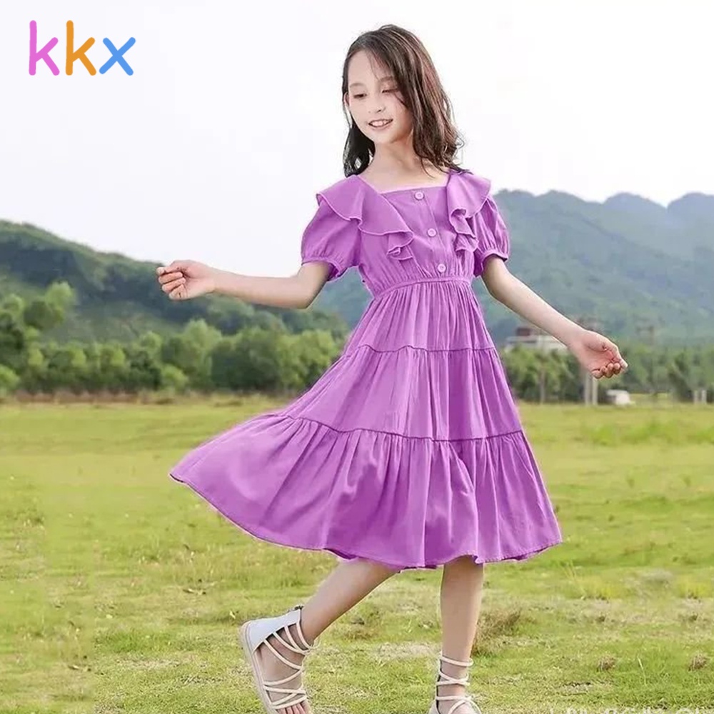 Set Đồ Thời Trang Mùa Hè Vải Voan Xếp Ly Phong Cách Hàn Quốc Cho Bé 5-12 Tuổi