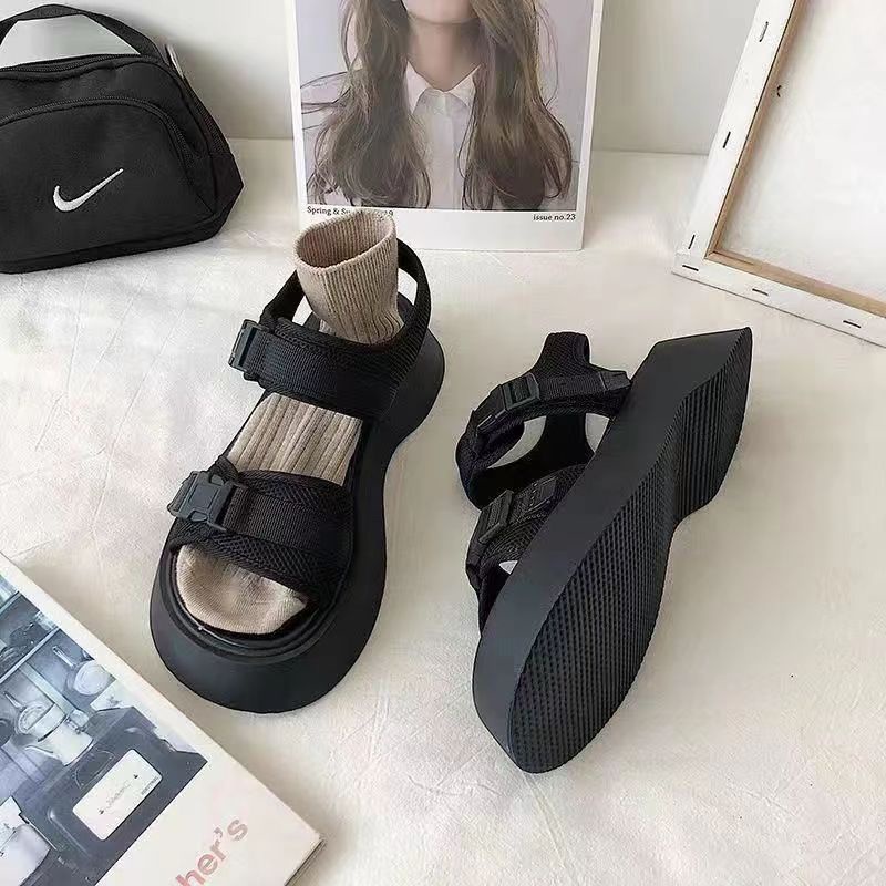 Giày tăng chiều cao Sandal Đế Bằng Thiết Kế Mới Thời Trang Mùa Hè Theo Phong Cách Hàn Quốc