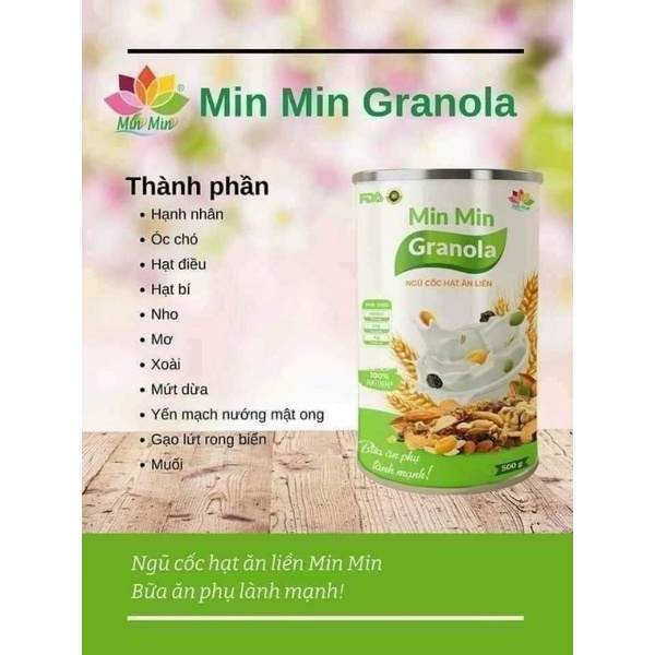 Ngũ cốc hạt Granola Min Min hộp 500g_ Ngũ cốc hạt ăn vặt dinh dưỡng