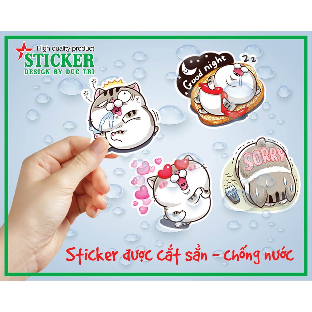 Bộ 40 tem dán Mèo Mập. Sticker chống nước dùng trang trí điện thoại , máy tính bảng , máy tính PC laptop , xe đạp...