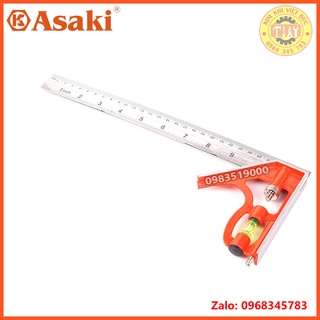 Thước ê ke thủy 300mm Asaki AK-2592, thước ke góc vuông đa năng 30cm, đo độ sâu, canh thẳng, canh ngang, lấy dấu khoảng