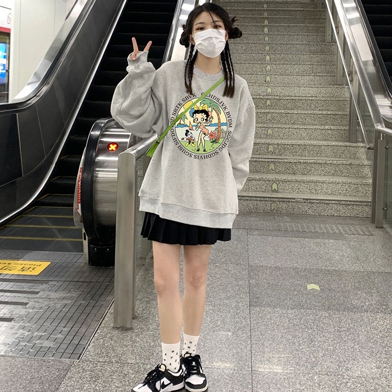 NRVP Áo Thun Tay Dài Oversize In Họa Tiết Phong Cách Hàn Quốc Thời Trang Cho Nam Và Nữ