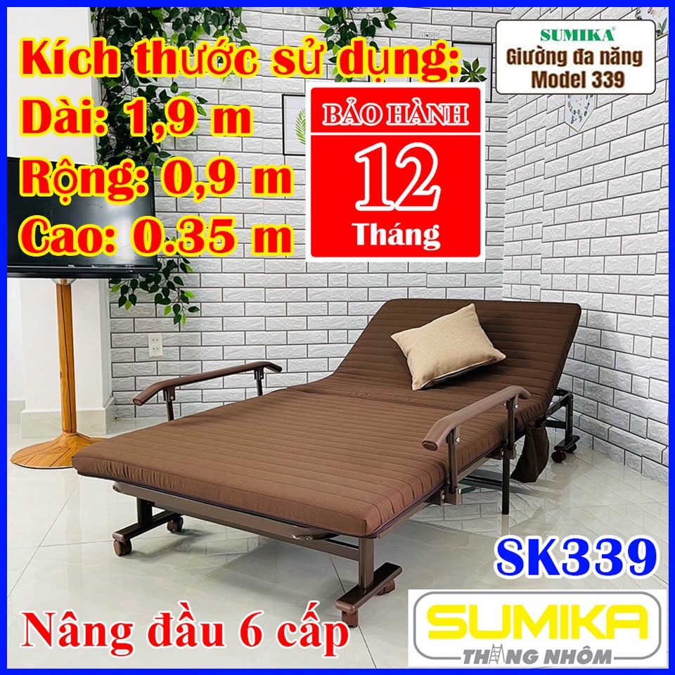 Giường gấp xếp đa năng Sumika SK339 khung làm từ hợp kim thép sơn tĩnh điện màu nâu rất bóng bẩy và phù hợp với nhiều kh