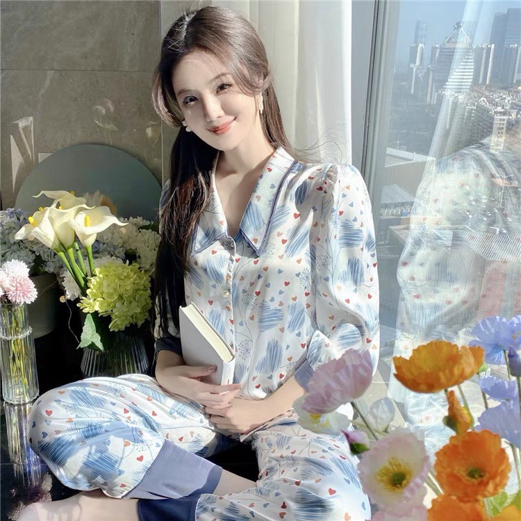 Pijama nữ XM lụa latin dài tay  bộ đồ ngủ nữ dễ thương mặc ở nhà | BigBuy360 - bigbuy360.vn