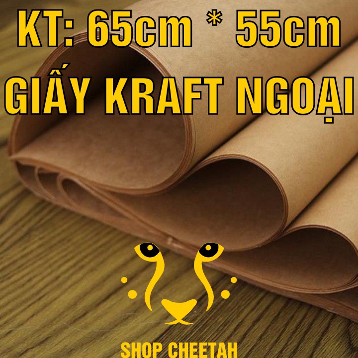 100 tờ Giấy Kraft màu da bò KT: 65cm x 55cm – Giấy ngoại – Chống thấm nước – Dai chắc – Dùng đóng bọc sản phẩm hàng hóa