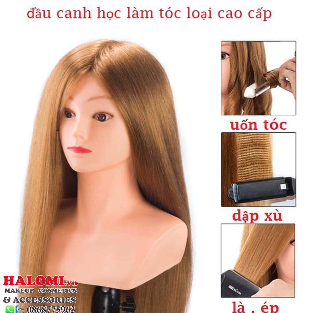 Đầu manocanh học tóc chịu nhiệt tóc thật 95% có vai chính hãng HALOMI uốn duỗi thoải mái