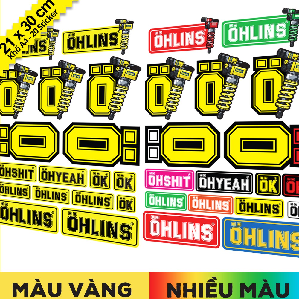 17 Tem Dán Xe Máy Ohlins - Tem Ohlins, Tem Xe Máy, Team Dán Xe Máy, Decal Xe Máy, Sticker Dán Xe - Khổ A4 Chống Thấm