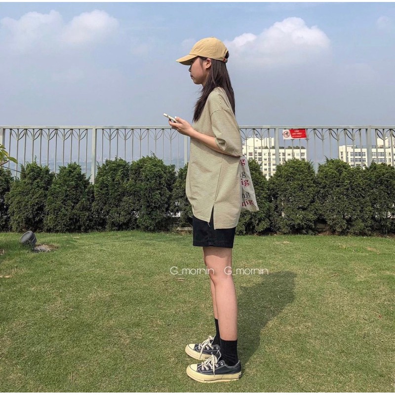 Áo thun kẻ ngang vạt high-low Mazi Ulzzang style  Hàng Quảng Châu