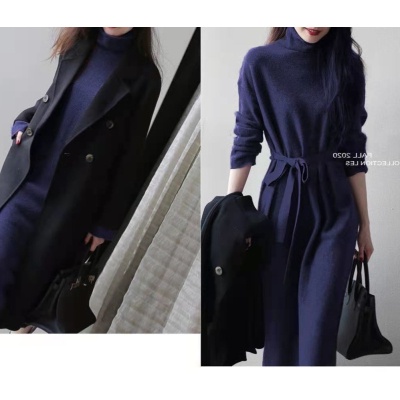 Đầm Len Cổ Cao Dáng Dài Qua Gối Thời Trang Thu Đông Mới 2022 Cho Nữ