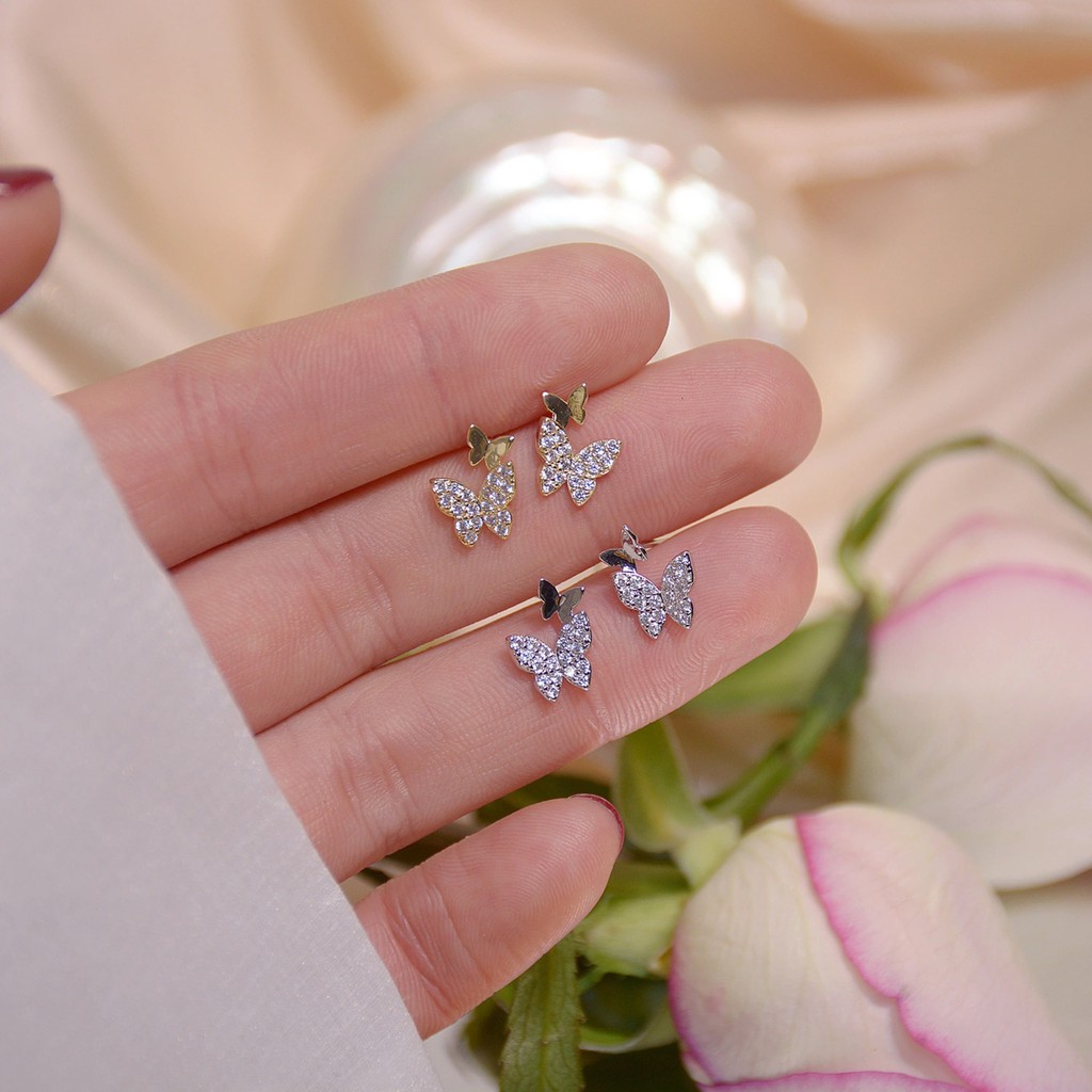 Set 3 Đôi Bông Tai Nữ Bươm Bướm Châu Bạc Cao Cấp ERASHOP 076561 - Đơn Giản, Dễ Thương, Tiện Lợi, Siêu Rẻ Đẹp