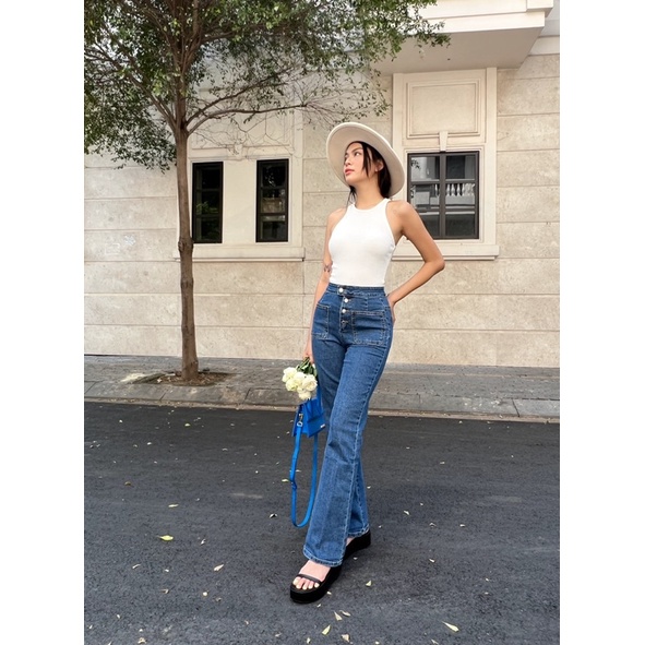 jean suông lưng cao 4 khuy