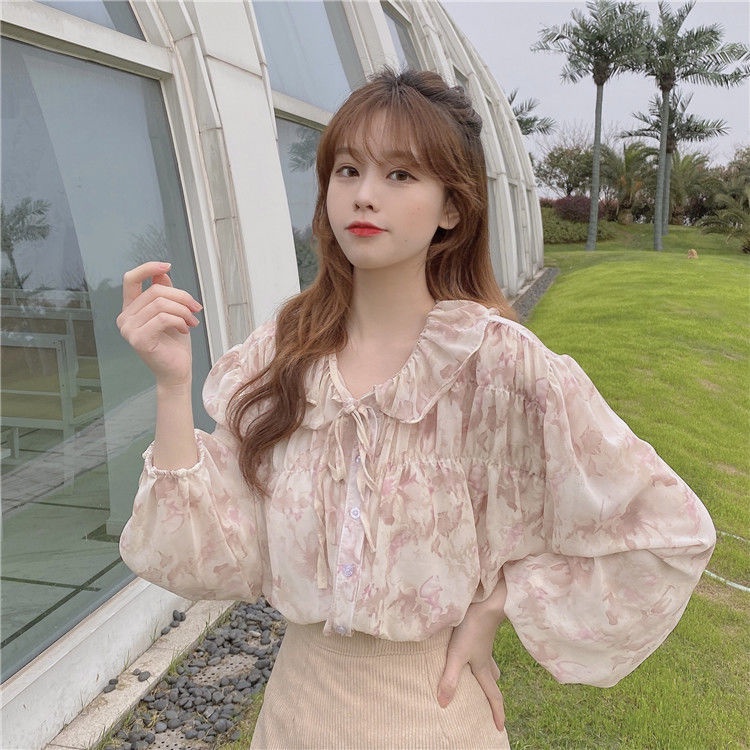 Áo Sơ Mi Tay Phồng Dáng Rộng In Họa Tiết Hoa Dễ Phối Đồ Thời Trang Cho Nữ