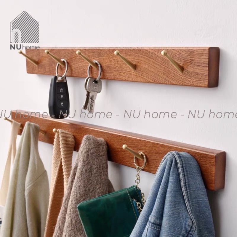 nuhome.vn | Móc gỗ treo quần áo mũ nón phần móc mạ crom sang trọng cao cấp chuẩn phong cách Hàn Quốc