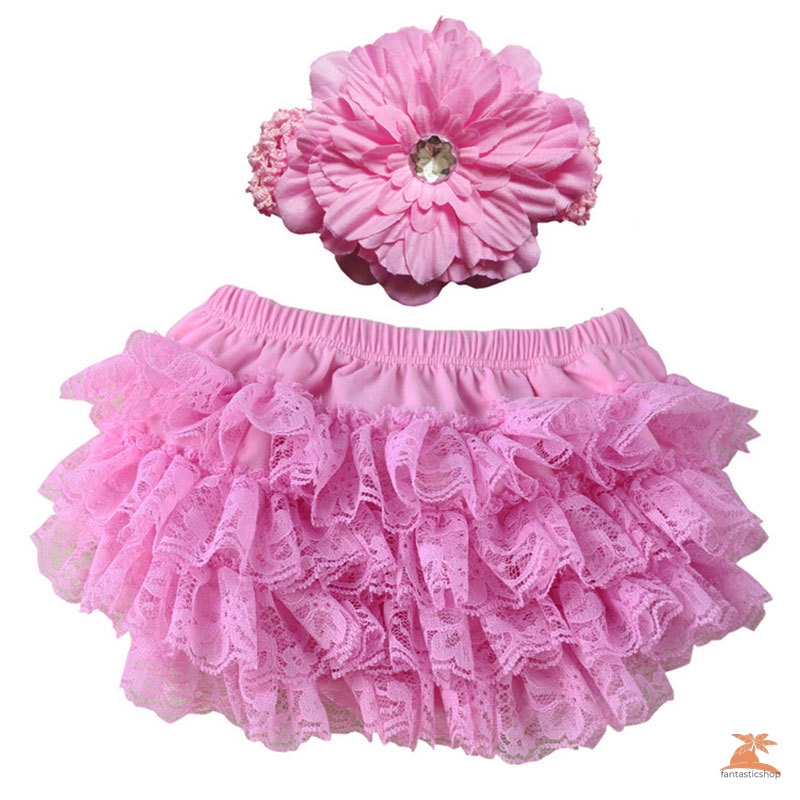 ☞Dây buộc tóc☜ Cute New Baby Girl Bloomers Diaper Cover Headband Set Newborn Ruffle Panties Lace Infant Shorts
