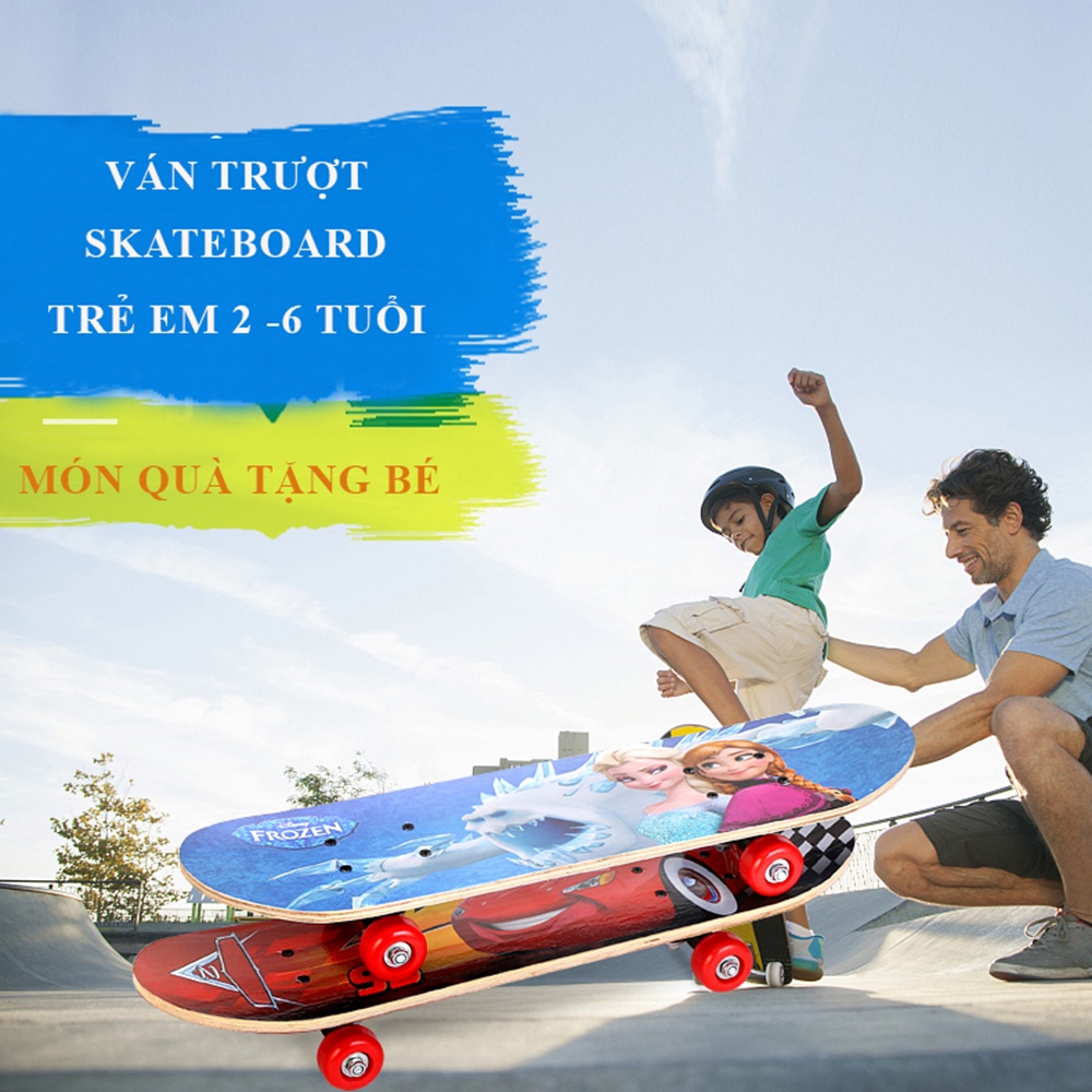 Ván Trượt Trẻ Em Skateboard Bằng Gỗ Hoạt Hình Đáng Yêu An Toàn Cho Bé