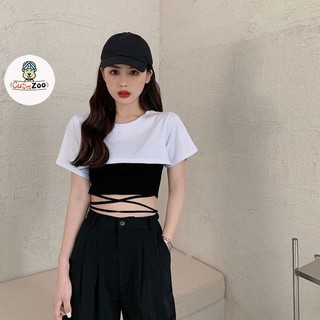 Áo thun croptop dây eo, set áo crt 2 món chất thun mát - CUTEZOO