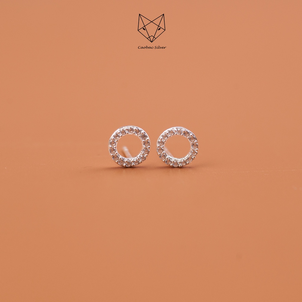 Khuyên Bạc Ta Đính Đá S925 Cao Cấp CaoBac Silver Tròn Rỗng Đá Đơn Giản, Dễ Thương Cho Bạn Gái Thanh Lịch