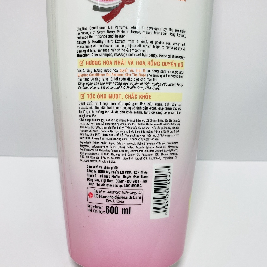 Combo Gội + Xả Double Rich Elastine Kiss The Rose 600g/ 1 chai