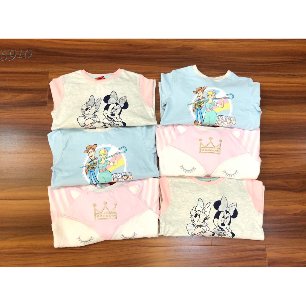 Bộ cotton dài tay bé gái hình công chúa, mickey, mèo d.i.s..n.y hàng có sẵn