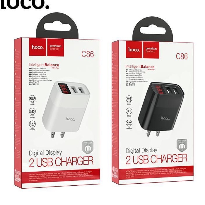 Cốc sạc 2 cổng/Bộ cốc cáp sạc Hoco C86/C86A 2.4A
