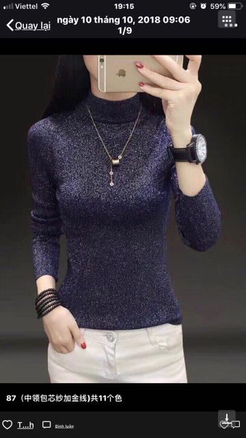 Áo len nhũ cổ tròn